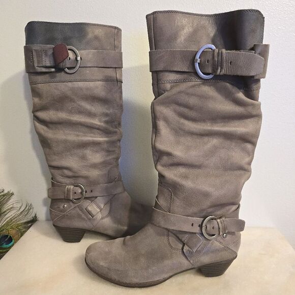 Pikolinos Brujas Tall Genuine Gray Leather Moto Boots Sz EUR 39 US 8.5